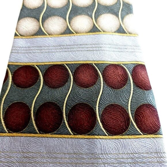 Martin Wong Green Silver Tan Jacquard Print Wide Silk Tie - Picture 2 of 6